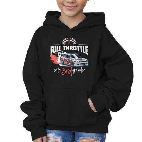 Full Throttle Into Third 3rd Grade Race Car Back To School Graphic Kid Hoodie - Savourry