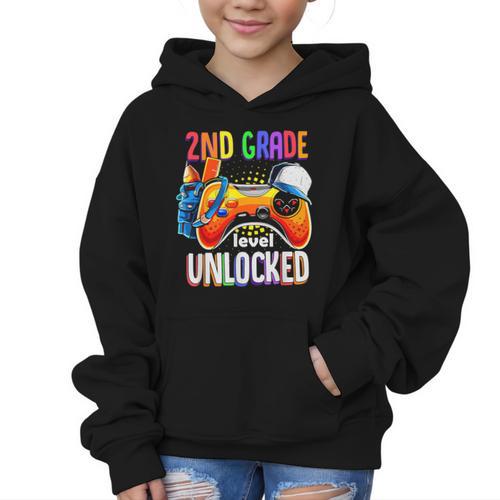 Gamer Back To School Gamepad 2nd Second Grade Level Unlocked Graphic Kid Hoodie - Savourry