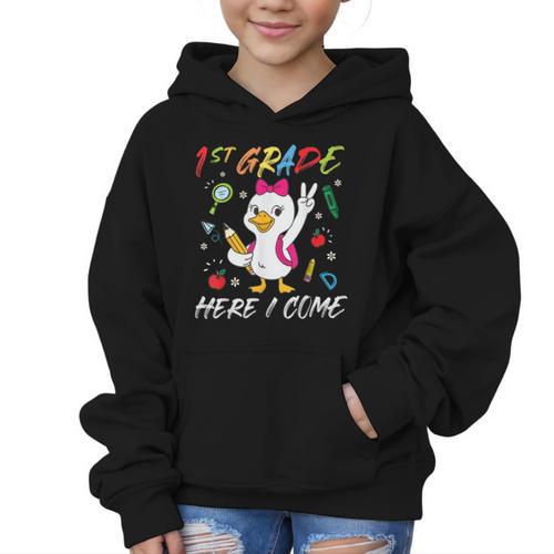 Girls Goose 1st Grade Here I Come Back To School Kids Graphic Kid Hoodie - Savourry