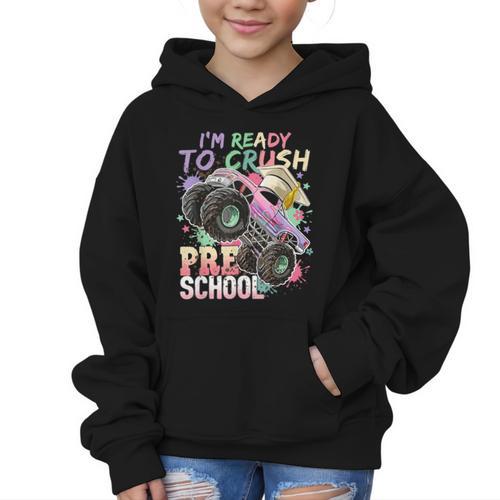 Girls Monster Trucks Ready To Crush Preschool Back To School Graphic Kid Hoodie - Savourry