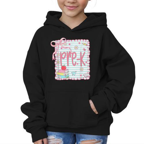 Girls Pre-K Coquette Bow Pink Preppy Back To School Graphic Kid Hoodie - Savourry