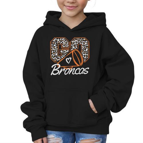 Go Cheer Broncos School Spirit Fan Team Back To School Graphic Kid Hoodie - Savourry