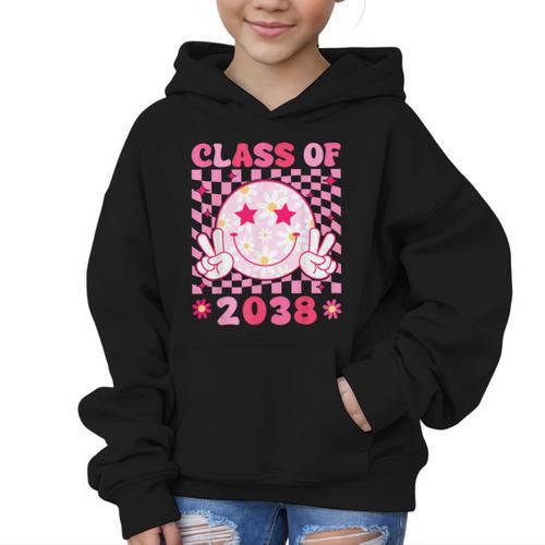 Groovy Class Of 2038 Grow With Me Smile Face Back To School Graphic Kid Hoodie - Savourry