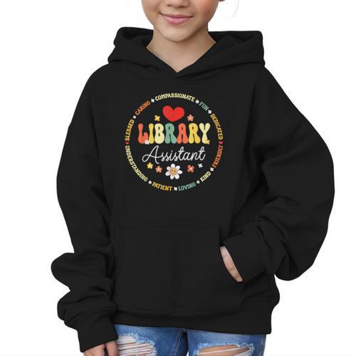 Groovy Librarian School Library Assistant Day Back To School Graphic Kid Hoodie - Savourry