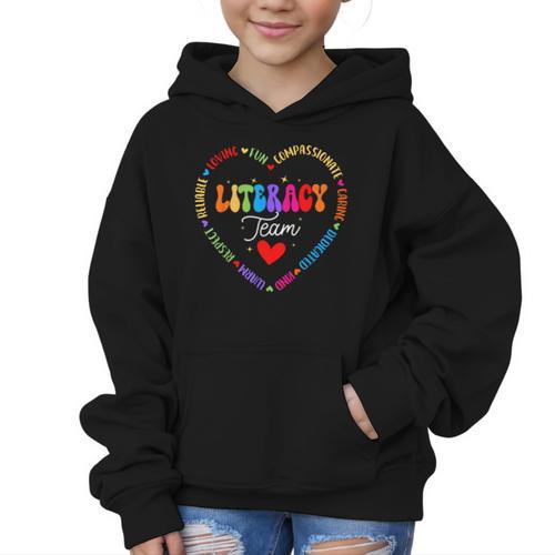 Groovy Literacy Team Reading Appreciation Back To School Graphic Kid Hoodie - Savourry