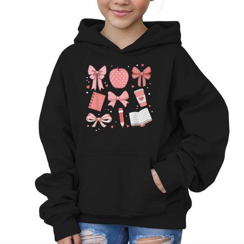 Happy Back To School 1st Day Toddler Girl Boho Coquette Bows Graphic Kid Hoodie - Savourry
