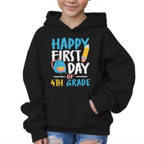 Happy First Day Of 4th Grade Student Back To School Graphic Kid Hoodie - Savourry