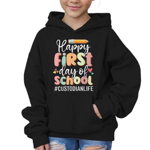 Happy First Day Of School Custodian Life Back To School Graphic Kid Hoodie - Savourry