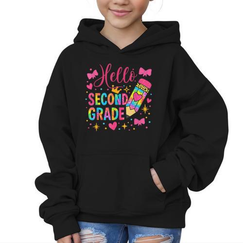 Hello Second Grade Colorful Pencil Tie Dye Back To School Graphic Kid Hoodie - Savourry