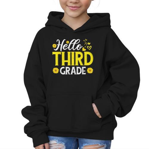 Hello Third Grade Sunflower 3rd Grade Vibes Back To School Graphic Kid Hoodie - Savourry