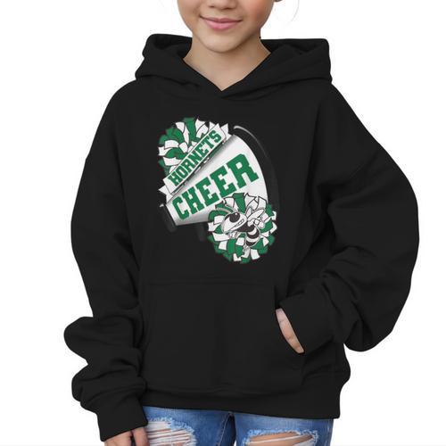 Hornets Cheer Back To School Cheerleading Spirit Green Graphic Kid Hoodie - Savourry