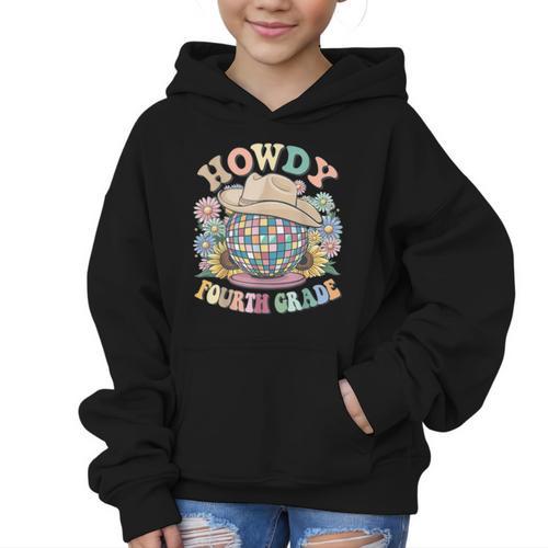 Howdy Fourth Grade Cowgirl Western 4th Grade Back To School Graphic Kid Hoodie - Savourry