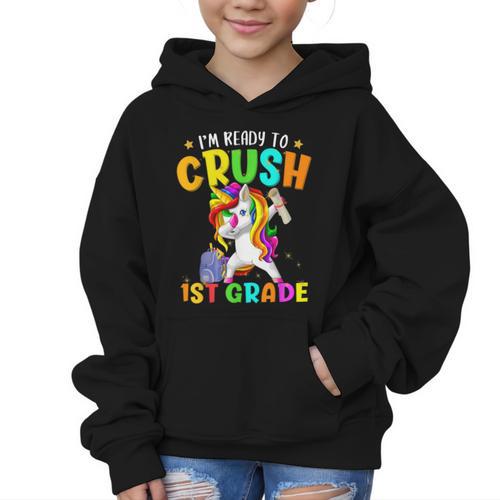 I'm Ready To Crush 1st Grade Dabbing Unicorn Back To School Graphic Kid Hoodie - Savourry