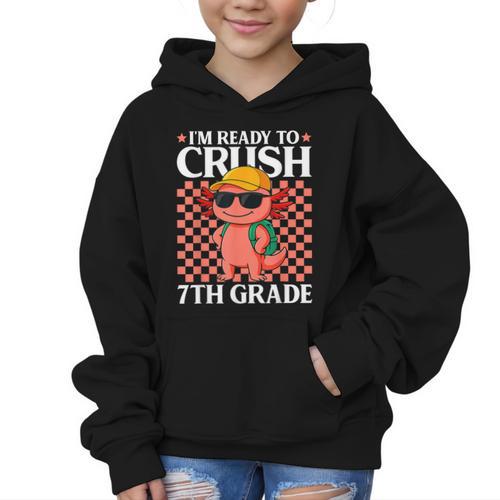 I'm Ready To Crush 7th Grade Axolotl Back To School Graphic Kid Hoodie - Savourry