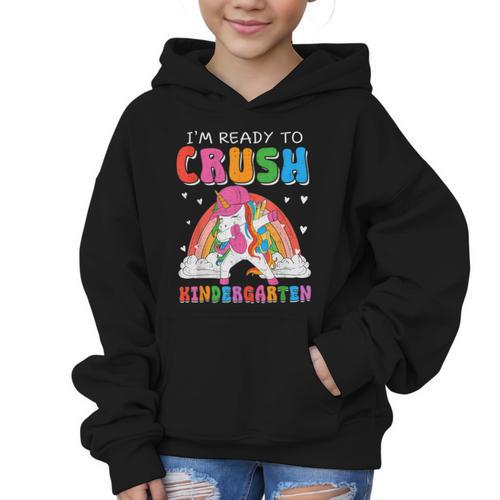 I'm Ready To Crush Kindergarten Unicorn Back To School Girls Graphic Kid Hoodie - Savourry