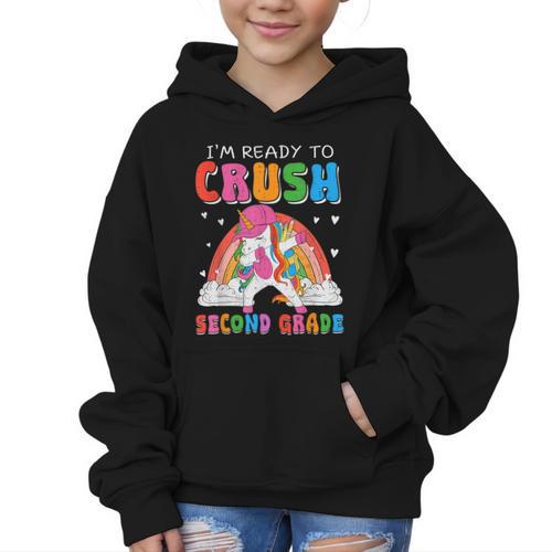 I'm Ready To Crush Second Grade Unicorn Back To School Girls Graphic Kid Hoodie - Savourry