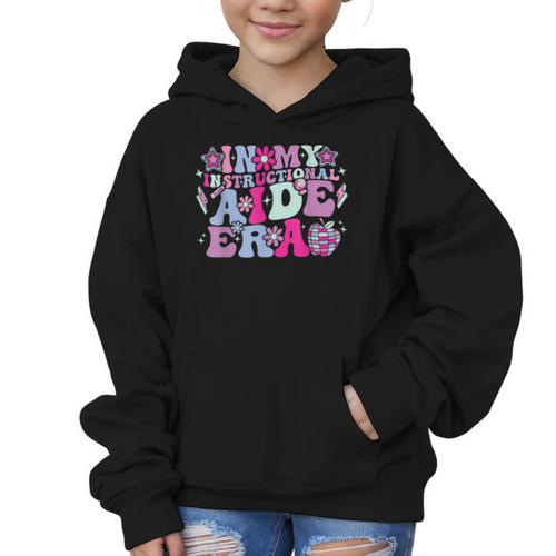 In My Instructional Aide Era Groovy Back To School Graphic Kid Hoodie - Savourry