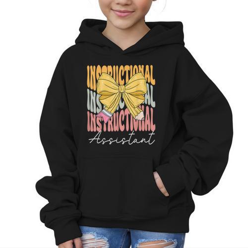 Instructional Assistant Groovy Coquette Bow Back To School Graphic Kid Hoodie - Savourry