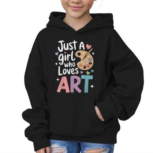 Just a Girl Who Loves Art Cute Back To School Kids Girls Graphic Kid Hoodie - Savourry
