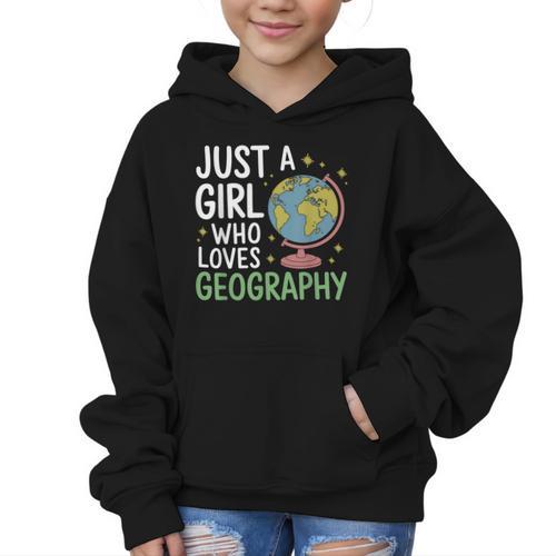 Just a Girl Who Loves Geography Back To School Kids Girls Graphic Kid Hoodie - Savourry