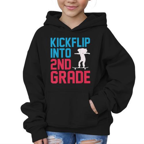 Kickflip Into 2nd Grade Skateboard Lover Back To School Graphic Kid Hoodie - Savourry