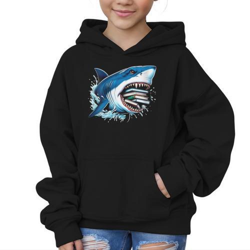 Kids Shark With School Books Back To School Shark Lovers Graphic Kid Hoodie - Savourry