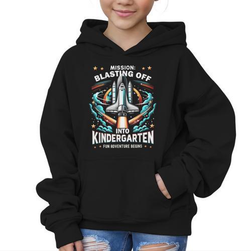 Kindergarten Back To School Rocket Blast Off Graphic Kid Hoodie - Savourry