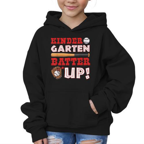Kindergarten Batter Up Back To School Baseball Player Boys Graphic Kid Hoodie - Savourry