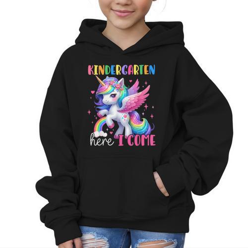 Kindergarten Here I Come Unicorn Girls Kids Back To School Graphic Kid Hoodie - Savourry