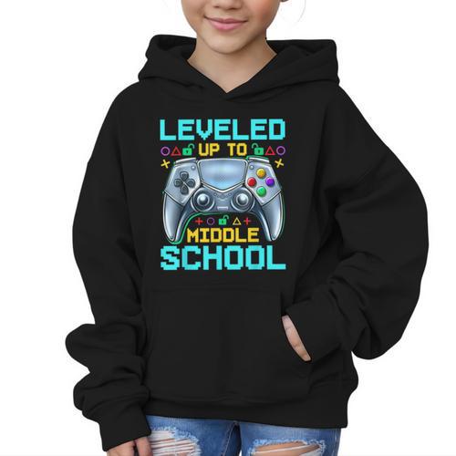 Leveled Up To Middle School Video Gamer Back To School Boys Graphic Kid Hoodie - Savourry