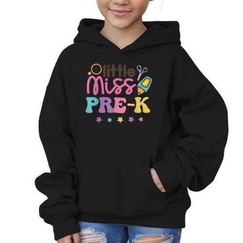 Little Miss Pre-K Preschool First Day Back To School Girls Graphic Kid Hoodie - Savourry