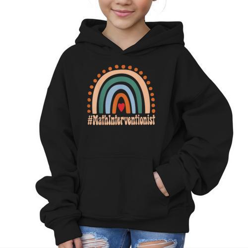 Math Interventionist Rainbow Appreciation Day Back To School Graphic Kid Hoodie - Savourry