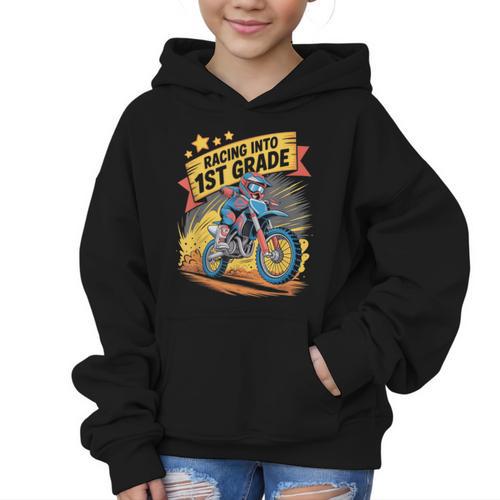 Motocross Dirt Bike Back To School Racing Into 1st Grade Graphic Kid Hoodie - Savourry