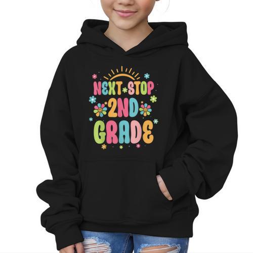 Next Stop 2nd Grade Groovy Retro Second Grade Back To School Graphic Kid Hoodie - Savourry