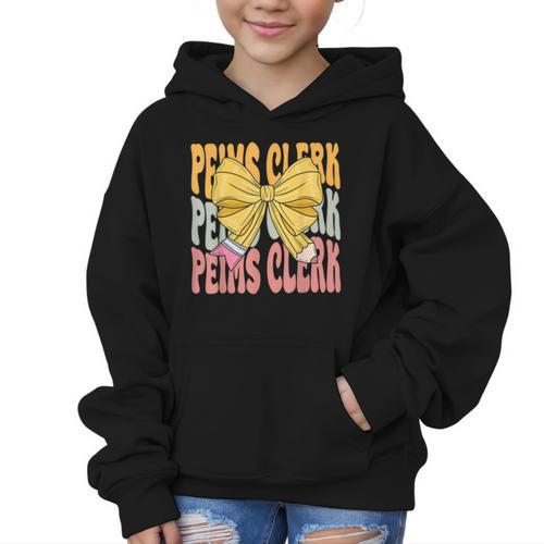 Peims Clerk Groovy Coquette Bow Cute Back To School Graphic Kid Hoodie - Savourry