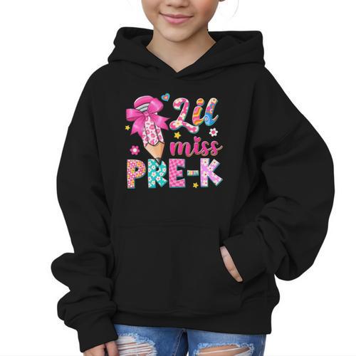 Pencil Bow Lil Miss Pre-K Pre-K Back To School Graphic Kid Hoodie - Savourry
