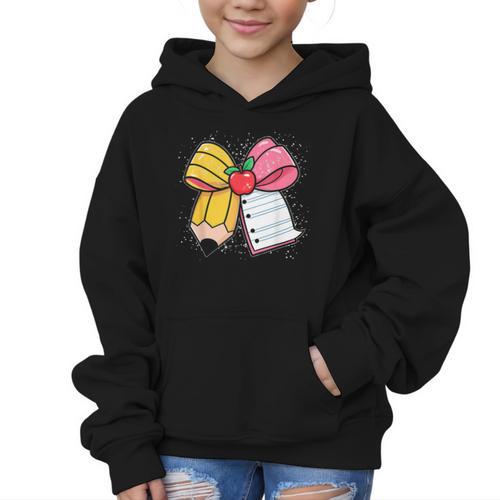 Pencil Coquette Bow Happy First Day Of School Back To School Graphic Kid Hoodie - Savourry