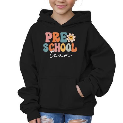Preschool Team Retro Groovy Vintage Back To School Pre-K Graphic Kid Hoodie - Savourry