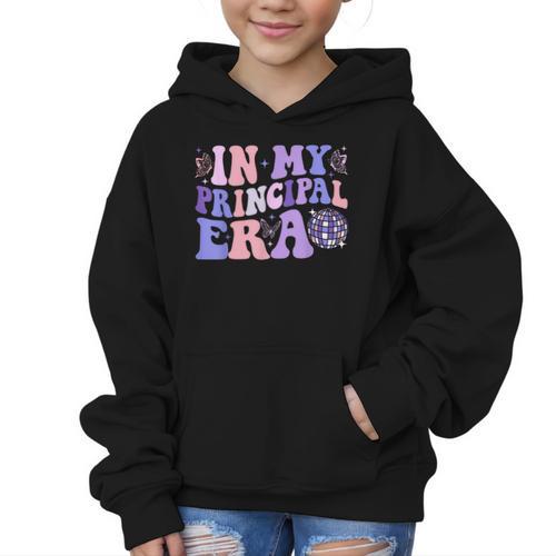 In My Principal Era Groovy School Principal Back To School Graphic Kid Hoodie - Savourry