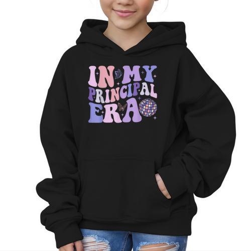 In My Principal Era Groovy School Headmaster Back To School Graphic Kid Hoodie - Savourry