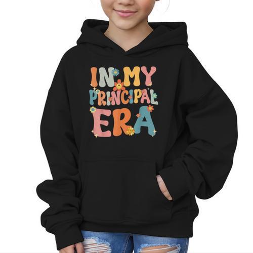 In My Principal Era Retro Groovy Back To School Principal Graphic Kid Hoodie - Savourry