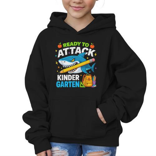 Ready To Attack Kindergarten Shark Back To School Kids Graphic Kid Hoodie - Savourry