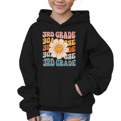 Retro 3rd Grade Daisy Colorful Back To School Third Grade Graphic Kid Hoodie - Savourry