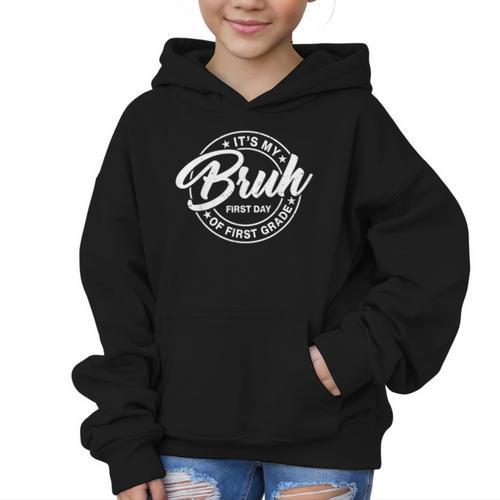 Retro Bruh Its My First Day Of 1st Grade Back To School Kids Graphic Kid Hoodie - Savourry