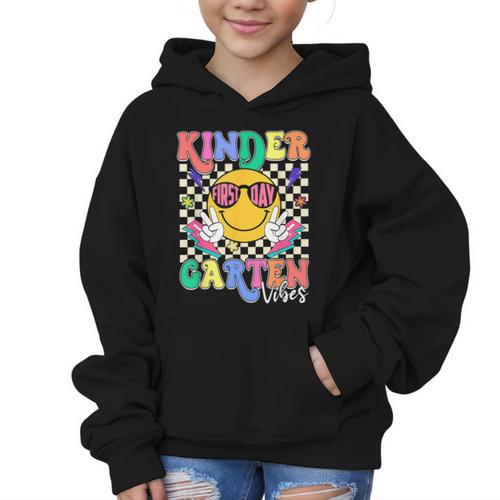 Retro Groovy Kinder Garten Vibes Smile Team Back To School Graphic Kid Hoodie - Savourry