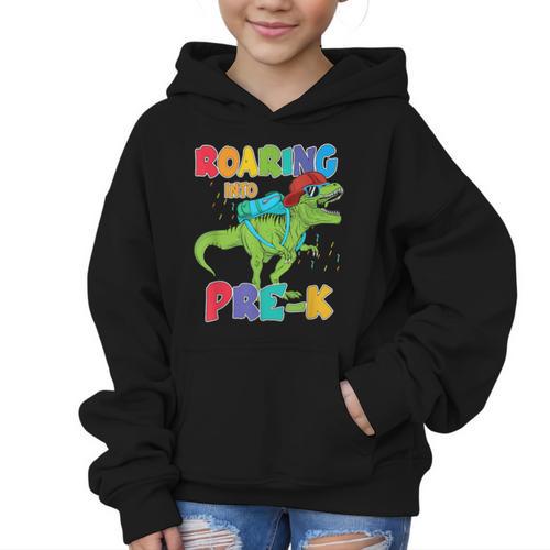 Roaring Into Pre-K Preschool Dinosaur Back To School Graphic Kid Hoodie - Savourry