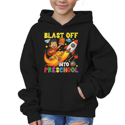 Rocket Blast Off Into Preschool Back To School Graphic Kid Hoodie - Savourry