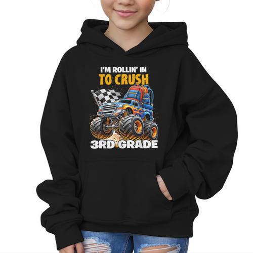 Rollin Crush Monster Truck Back To School 3rd Grade Boys Graphic Kid Hoodie - Savourry