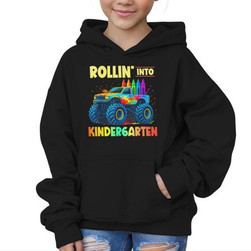 Rollin' Into Kindergarten Monster Car Back To School Boys Graphic Kid Hoodie - Savourry