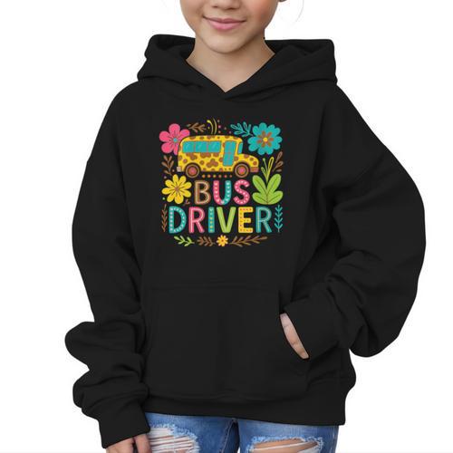 School Bus Driver Boho Floral Leopard Back To School Womens Graphic Kid Hoodie - Savourry